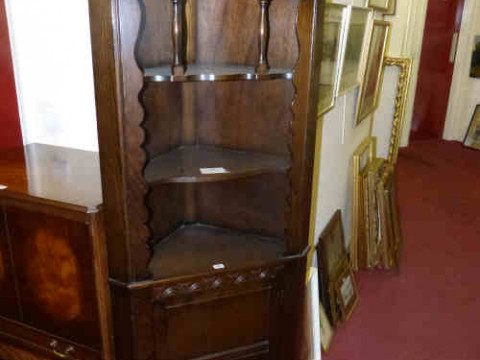 Oak Open Top Double Corner Cabinet with cupboard base