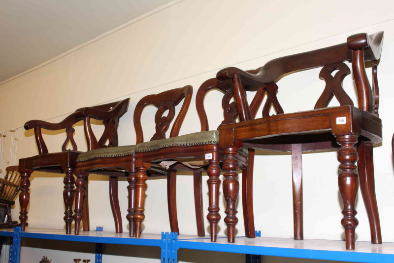 Pair Victorian mahogany armchairs and pair similar Victorian mahogany dining chairs (4).