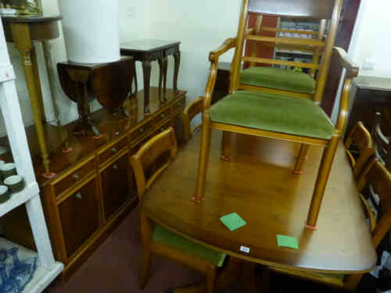 Yew Wood Finish Eight-piece Dining Room Suite