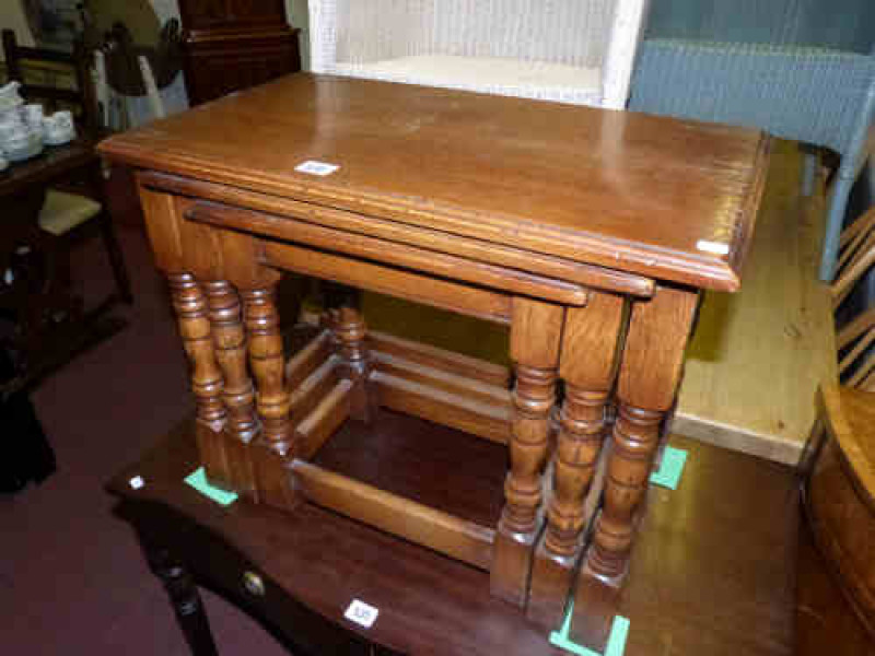 Set of Three Bevan Funnell Jointed Oak Nest of Tables raised on turned legs