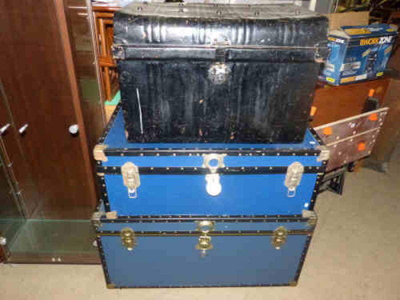 Two Rectangular Travel Trunks and Tine Trunk (3)