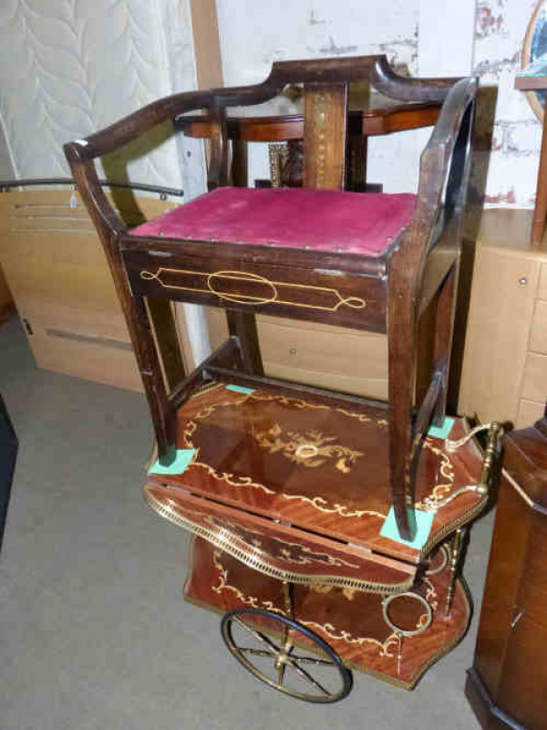 Stained Wood Piano Stool and Italian Style Dinner Wagon