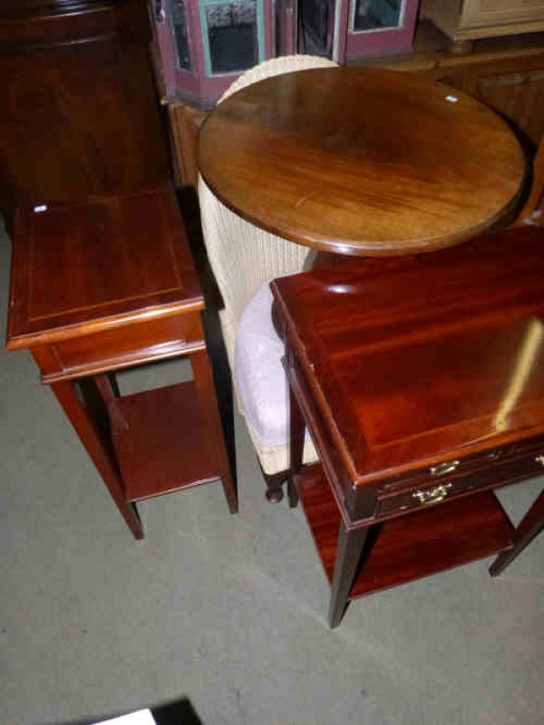 Two Mahogany Side Tables, Mahogany Pedestal Coffee Table and Lloyd Loom Bedroom Chair (4)