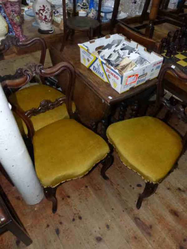 Oak Barley Twist Gateleg Table and Three Mahogany Victorian Dining Chairs