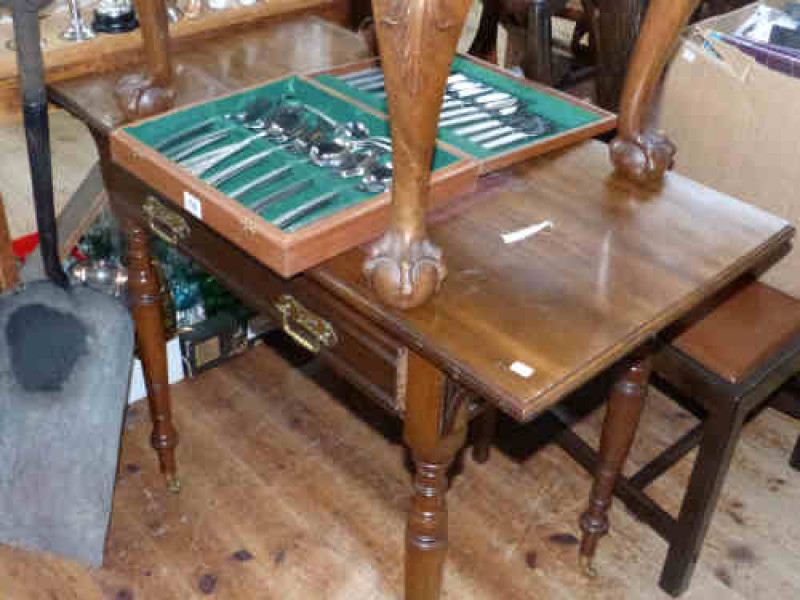 Victorian Walnut Single Drawer Side Table raised on turned legs