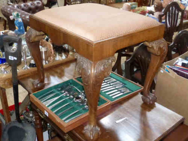 Chippendale Style Walnut Cabriole Leg Stool