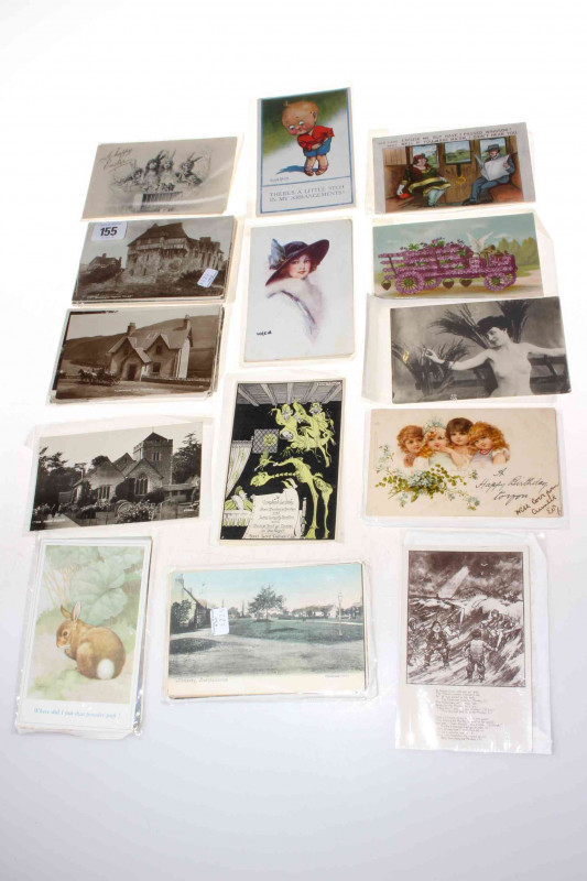 Assortment of postcards including Thirsk, Northallerton, Staindrop, Bamburgh, Tushielaw Inn Ettrick, Horkstow, Appleby, Tuck Art Series, Aysgarth Falls - Smithson, Gladys Cooper, Margaret Tarrant, Hilda Miller, Donald McGill, Stanley Chaplin.