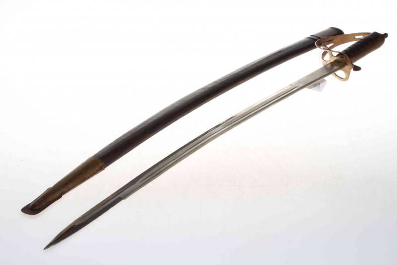 Indian ceremonial dress sword with etched blade marked 'Made in India'.
