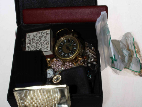 Box of jewellery and watches, etc.
