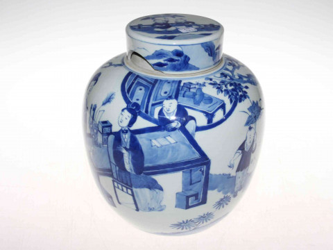 Large Oriental blue and white ginger jar with double circle back stamp...