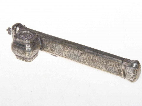 19th Century ottoman silvered brass travelling Islamic scribes Qvalamdan...