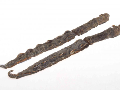 Pair of Sudanese/Egyptian daggers with crocodile skin handles and scabbards,...