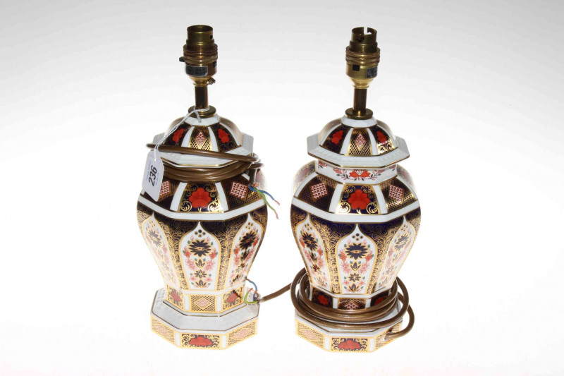 Royal Crown Derby Old Imari pair of lamps, with boxes.