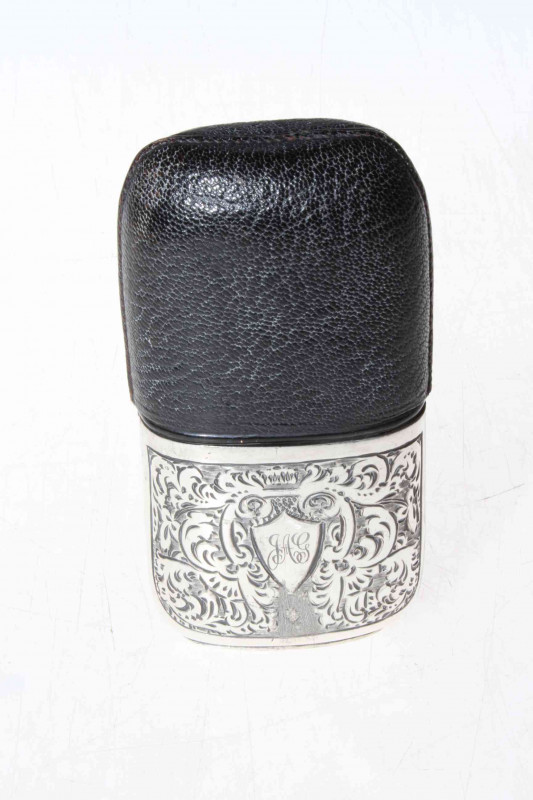 Late Victorian silver plate mounted spirit flask, 11.5cm length.