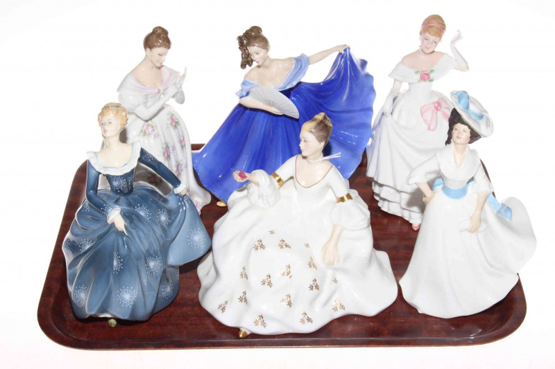 Six Royal Doulton figurines including My Love, Elaine and Summer Rose.