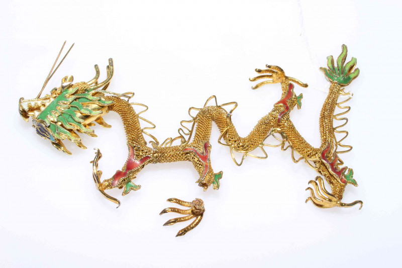 Gilt metal Chinese dragon ornament