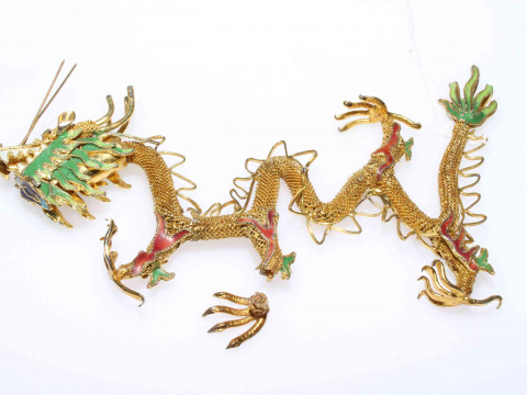 Gilt metal Chinese dragon ornament