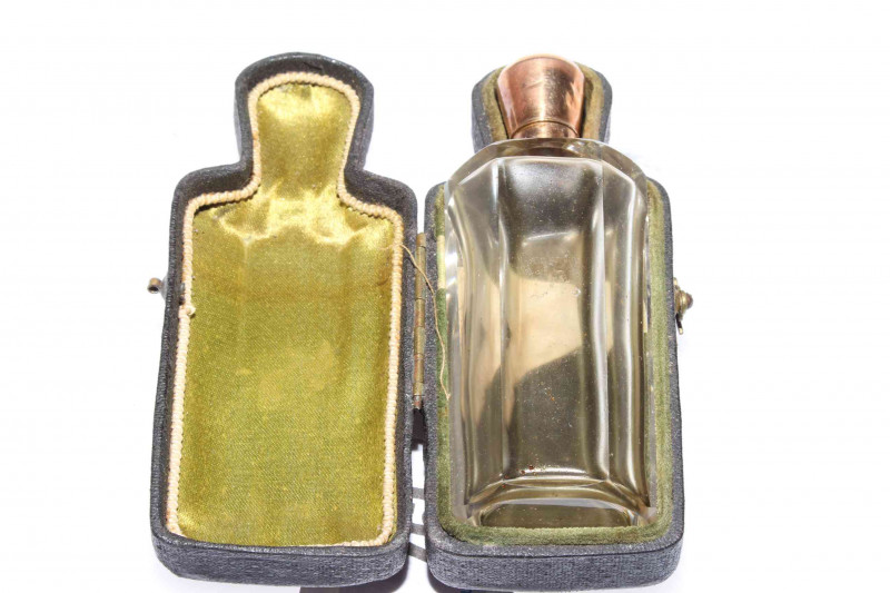 Cased scent bottle with gold top