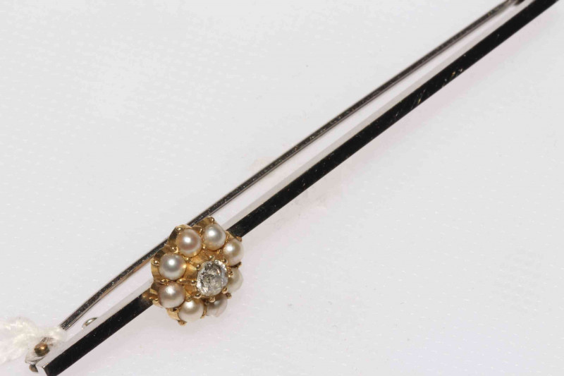 Diamond and seed pearl bar brooch