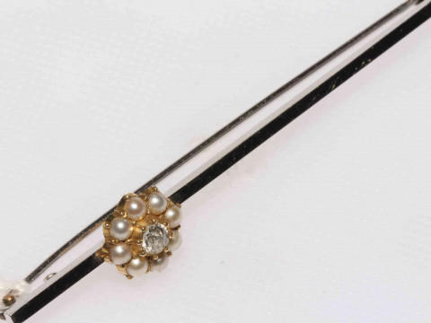 Diamond and seed pearl bar brooch