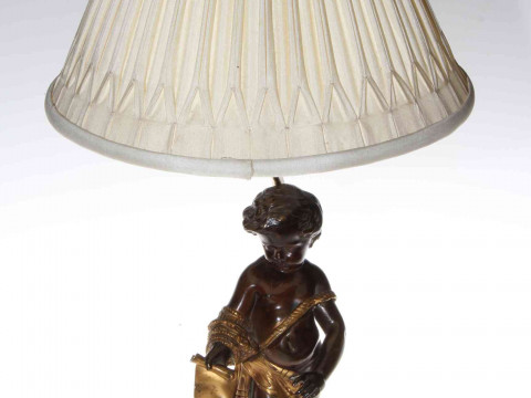 Bronze cherub table lamp with gilt decoration