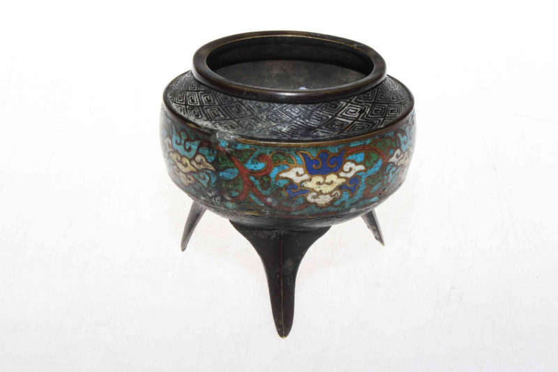 Bronze cloisonne censor on three legs