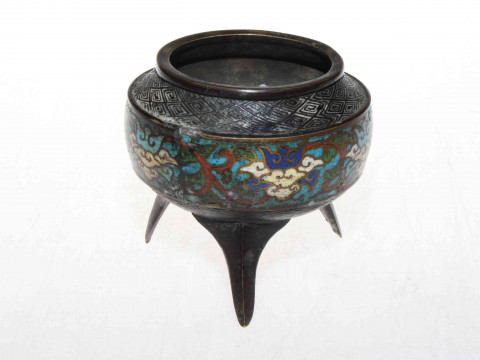 Bronze cloisonne censor on three legs