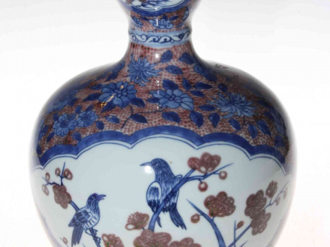 Chinese porcelain vase with mostly blue and white birds and foliage decoration,...