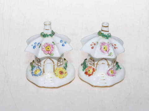 Pair flower encrusted pastille burners
