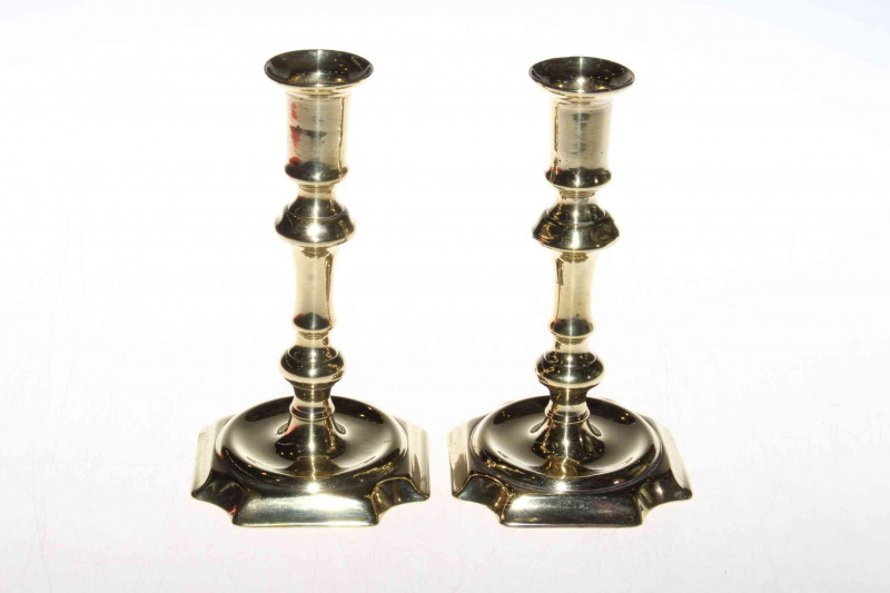 Pair of 18th century brass candlesticks, 17cm