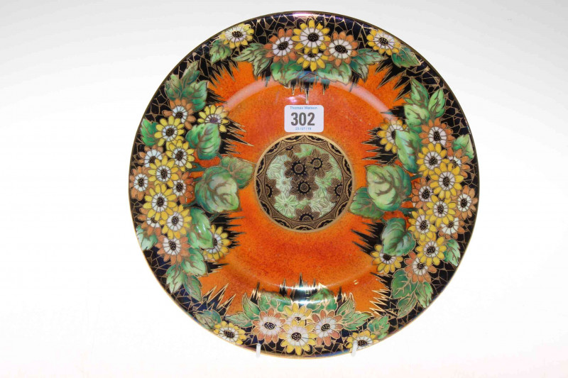 Maling lustre orange daisy plaque 18.5cm dia