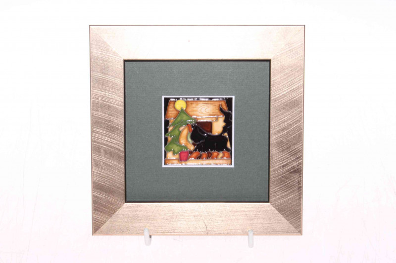 Small Moorcroft framed plaque depicting a Christmas scene, 14cm 