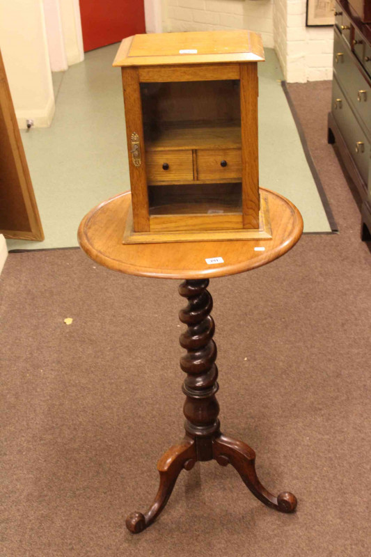 Victorian circular rosewood tripod occasional table and oak glazed door smokers cabinet (2)
