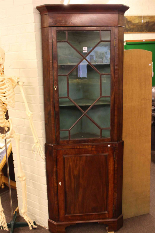 19th century mahogany astragal glazed double corner cabinet 